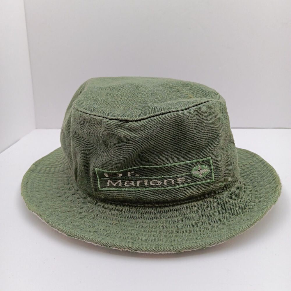 Vintage 90s Y2K Dr  Martens Bucket Safari Hat Cap Olive Small/Medium 100% Cotton